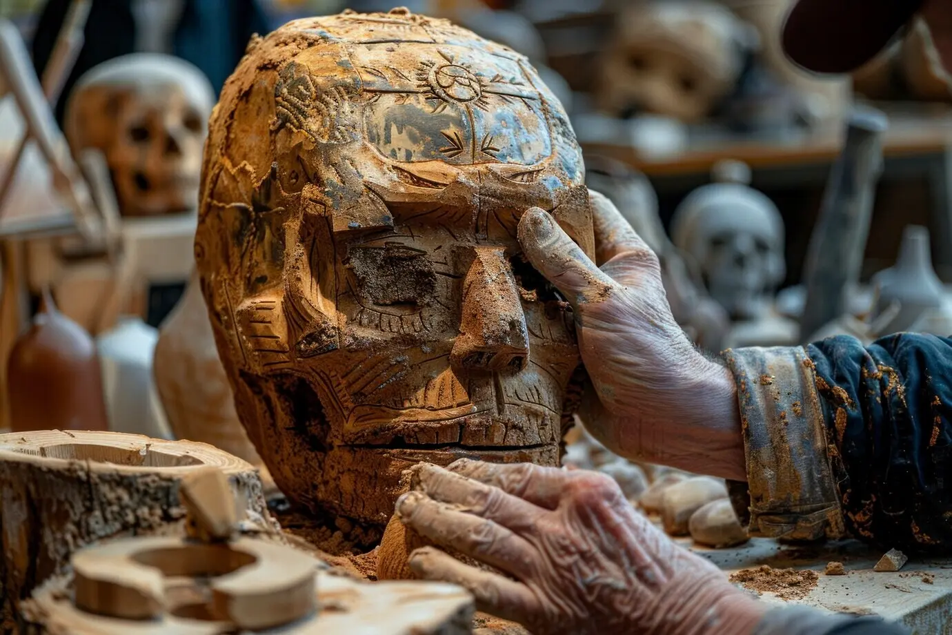 Nahaufnahme von Händen beim Töpfern